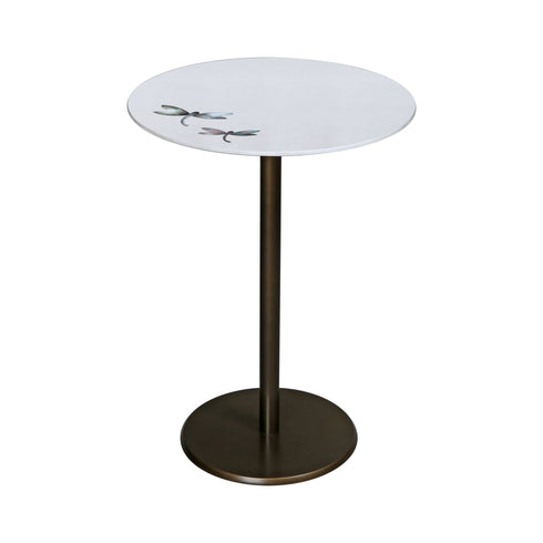 White Accent Table with Mother of Pearl Inlay
